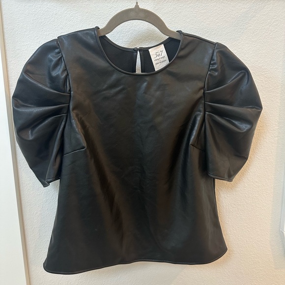 CINQ A SEPT faux leather blouse with puff sleeve - Picture 2 of 4